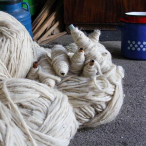 Skeins of spun wool ready to weave blankets