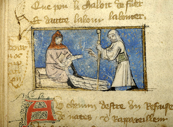 pilgrim with rush mat, Le pèlerinage de la vie humaine, Gulliaume, 1370 (XIV w)