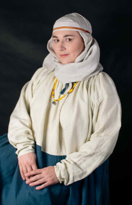 Gniazdovo, Grave C-301 dress, blue linen oŻywione